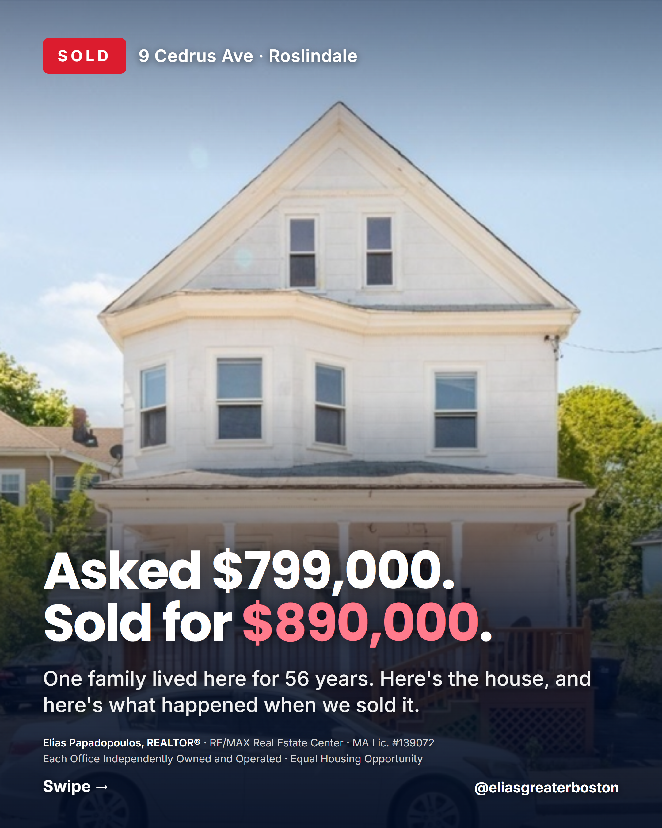 Elias — asked $799,000, sold for $890,000