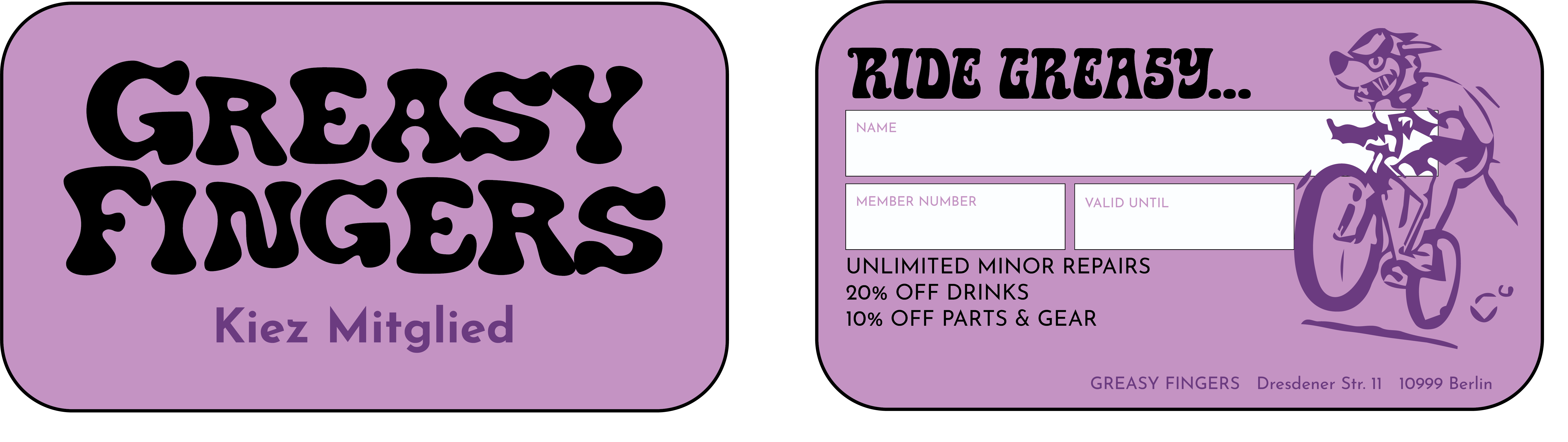 Greasy Fingers — Kiez Mitglied card, both sides